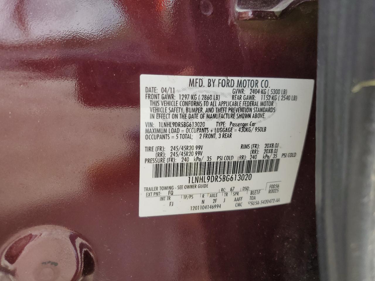 1LNHL9DR5BG613020 2011 Lincoln Mks