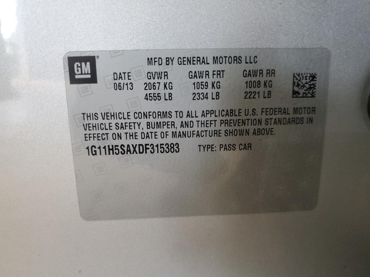 2013 Chevrolet Malibu Ltz VIN: 1G11H5SAXDF315383 Lot: 63454705
