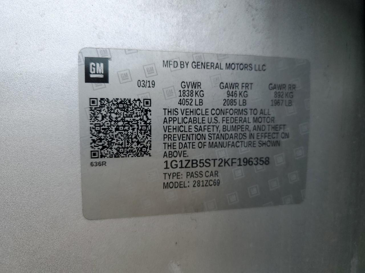 1g1zb5st2kf196358 1G1ZB5ST2KF196358 2019 Chevrolet Malibu Ls
