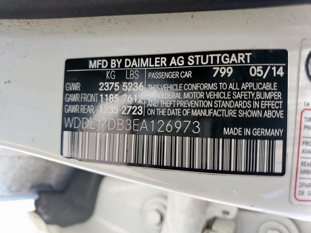 2014 Mercedes-Benz Cls 550 VIN: WDDLJ7DB3EA126973 Lot: 66989565