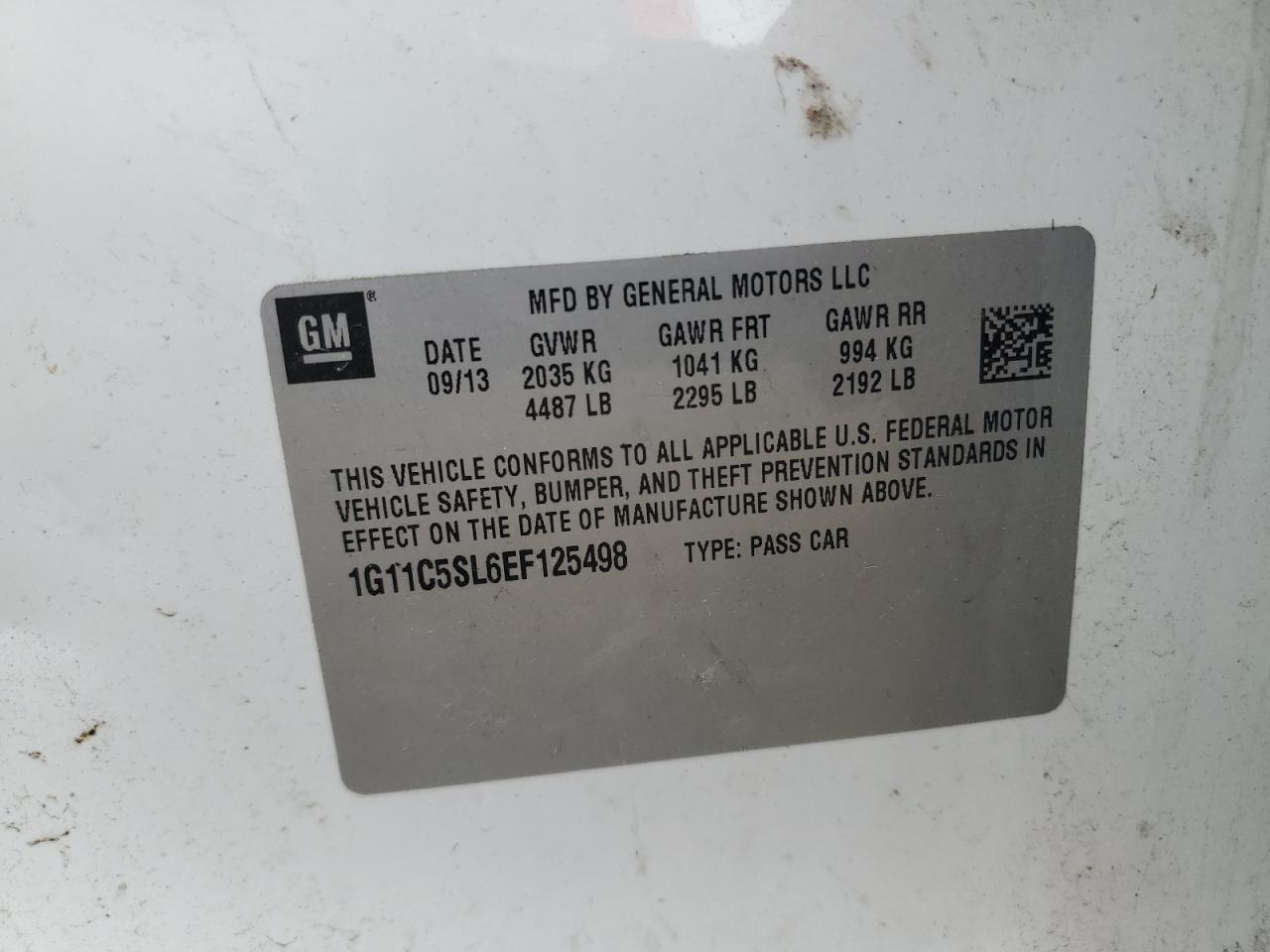 1g11c5sl6ef125498 1G11C5SL6EF125498 2014 Chevrolet Malibu 1Lt