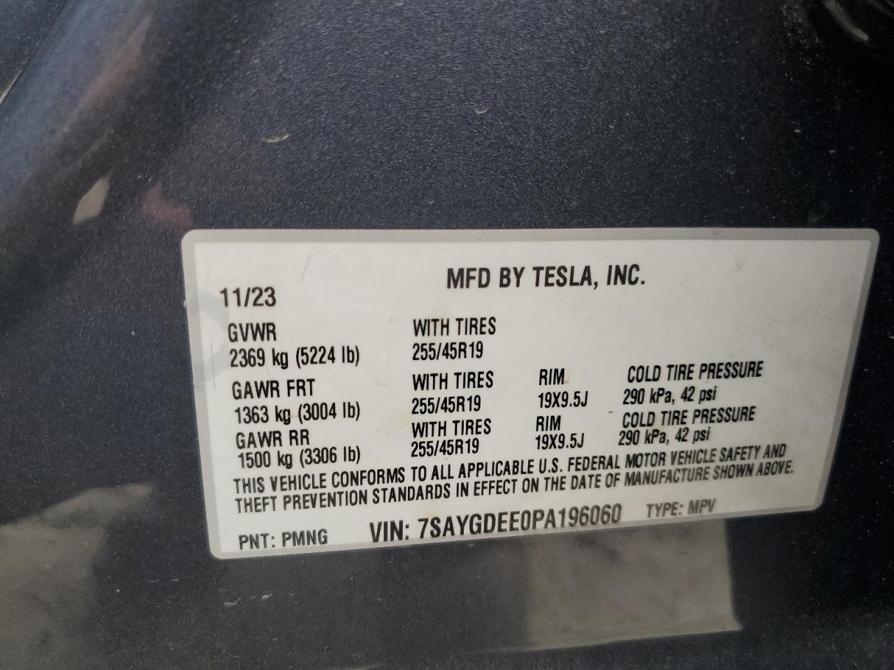 2023 Tesla Model Y VIN: 7SAYGDEE0PA196060 Lot: 65012865