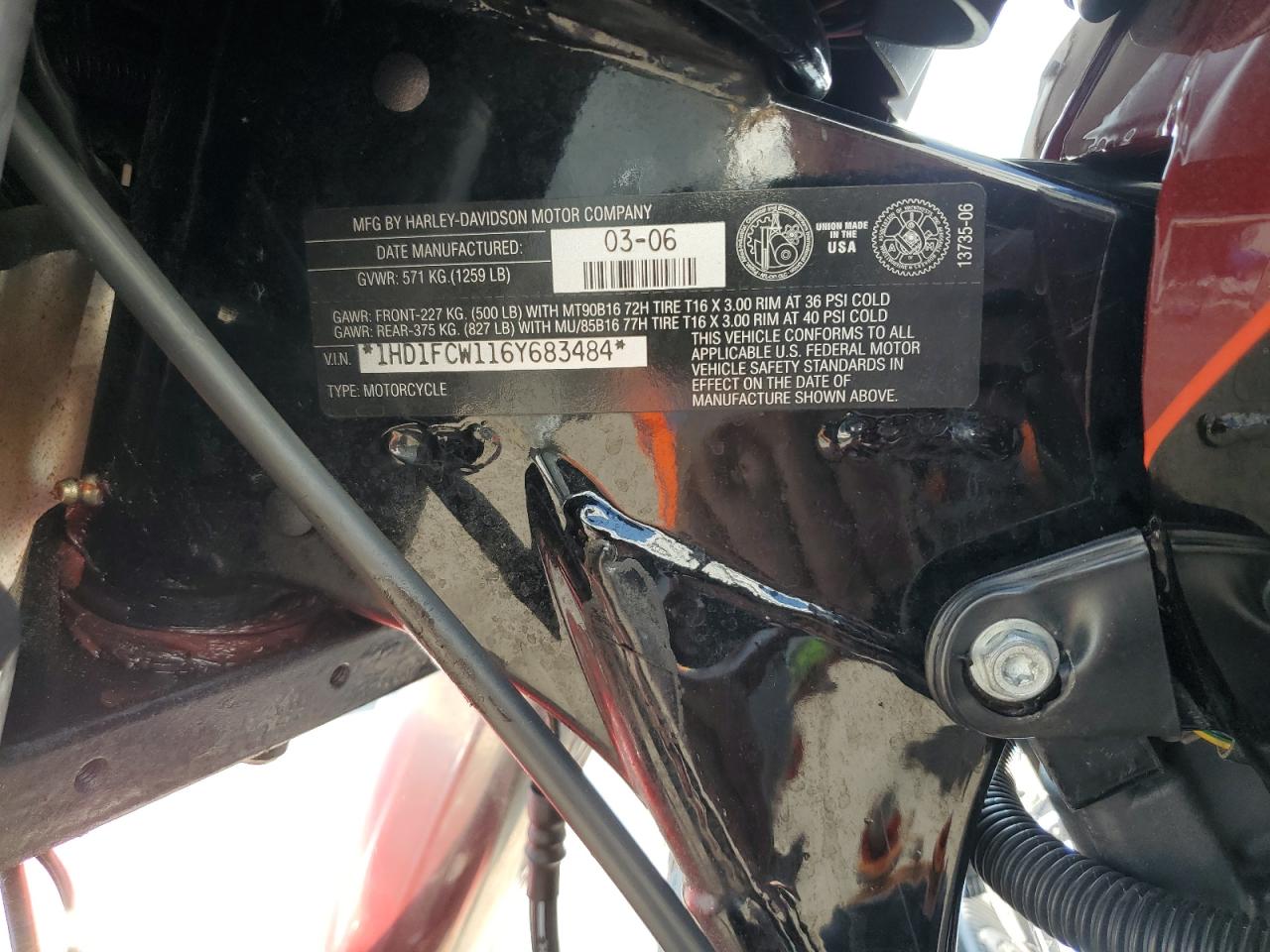 2006 Harley-Davidson Flhtcui VIN: 1HD1FCW116Y683484 Lot: 64949685