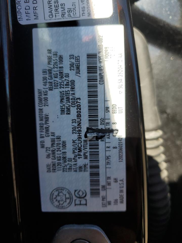 2022 Ford Escape Sel VIN: 1FMCU9H93NUB02073 Lot: 65015905
