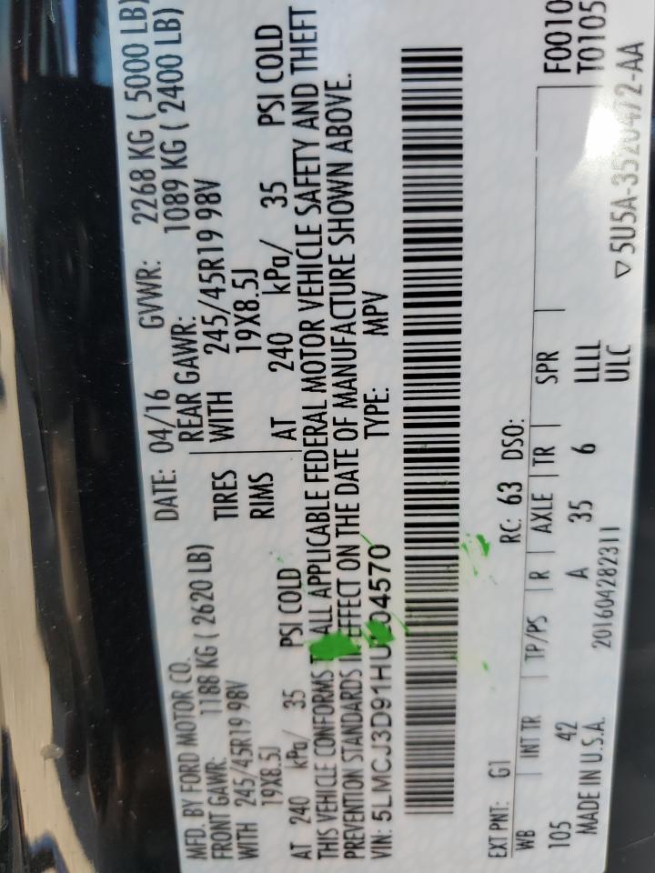 2017 Lincoln Mkc Reserve VIN: 5LMCJ3D91HUL04570 Lot: 67101485