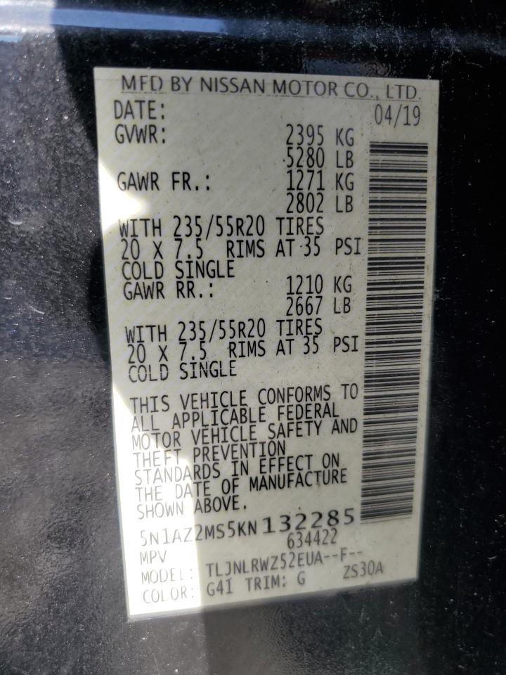 2019 Nissan Murano S VIN: 5N1AZ2MS5KN132285 Lot: 66460845