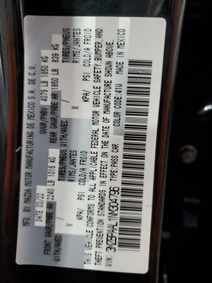 2022 Mazda 3 VIN: 3MZBPAAL1NM304796 Lot: 65763545