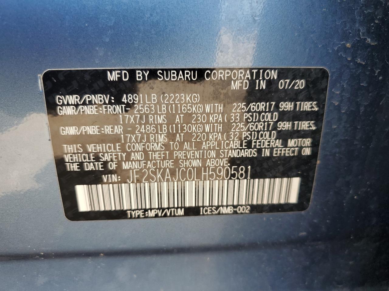 jf2skajc0lh590581 JF2SKAJC0LH590581 2020 Subaru Forester Premium