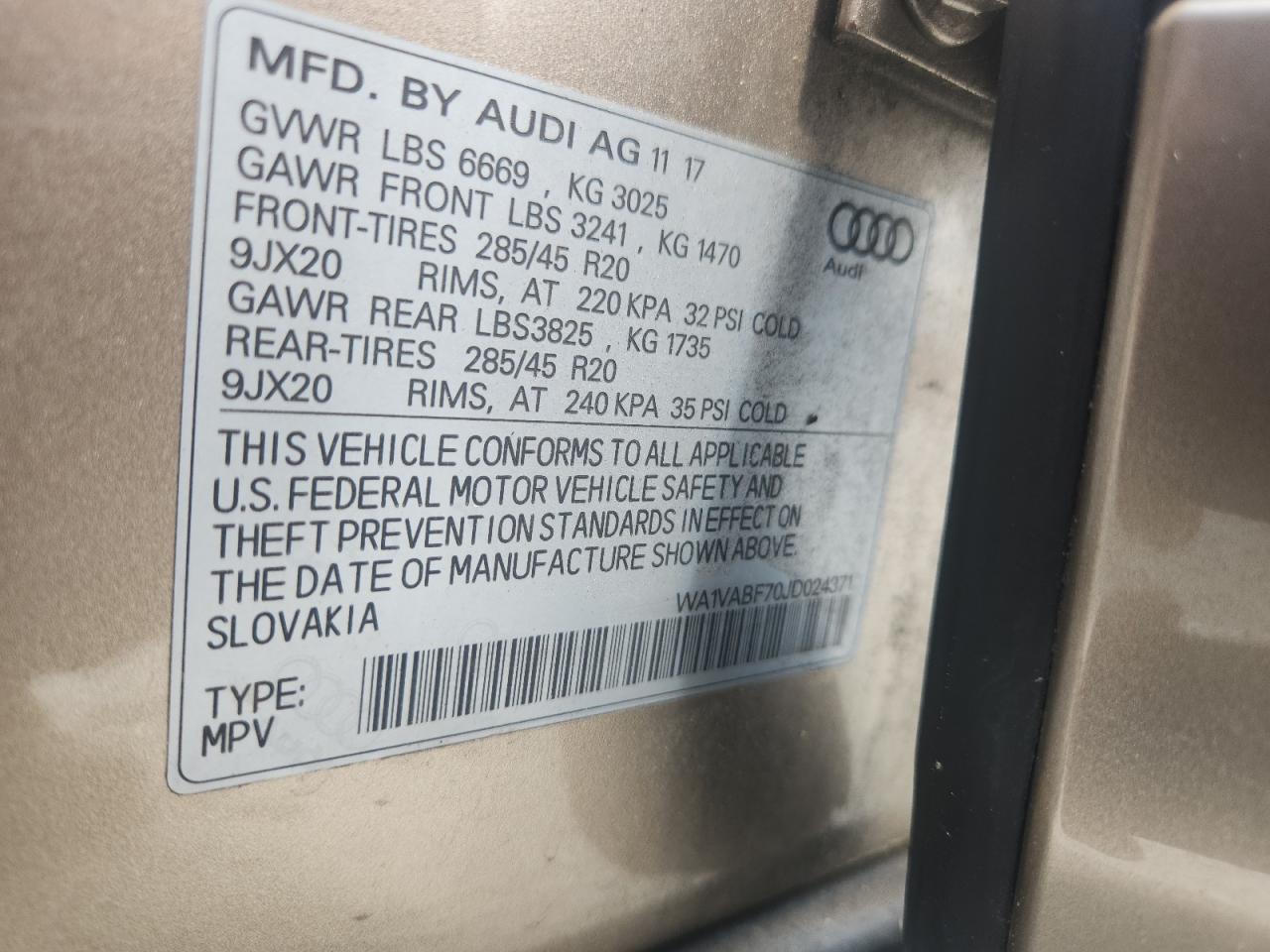 2018 Audi Q7 Prestige VIN: WA1VABF70JD024371 Lot: 65400355