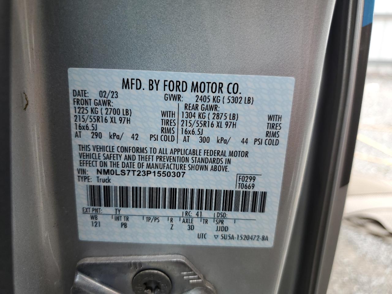 2023 Ford Transit Connect Xlt VIN: NM0LS7T23P1550307 Lot: 64772175