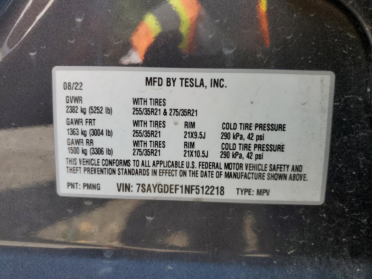 2022 Tesla Model Y VIN: 7SAYGDEF1NF512218 Lot: 63493095