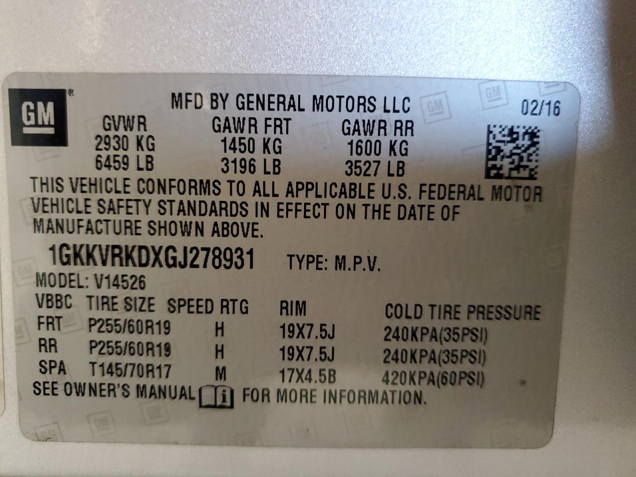 2016 GMC Acadia Slt-1 VIN: 1GKKVRKDXGJ278931 Lot: 65622315