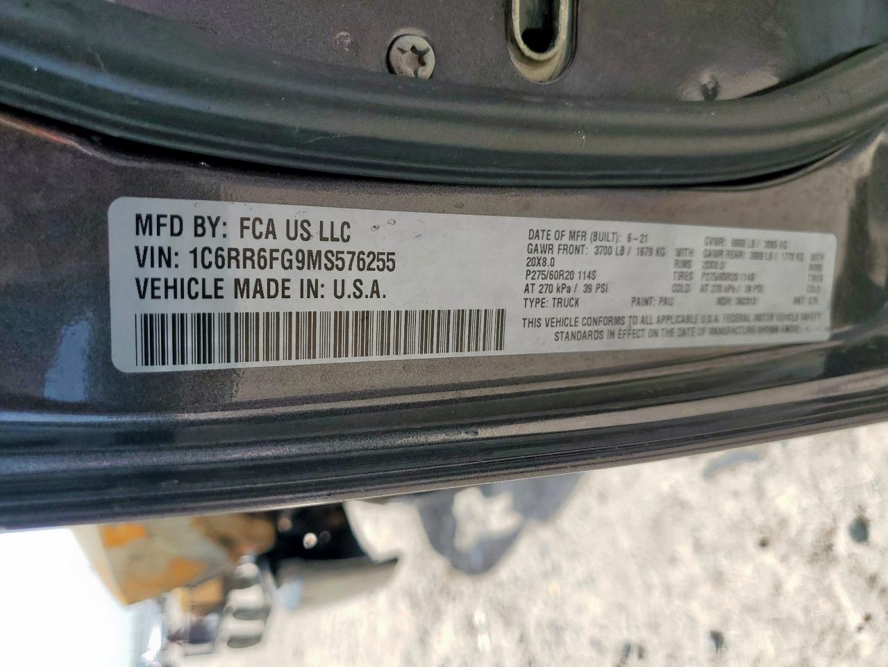 2021 Ram 1500 Classic Tradesman VIN: 1C6RR6FG9MS576255 Lot: 66906495