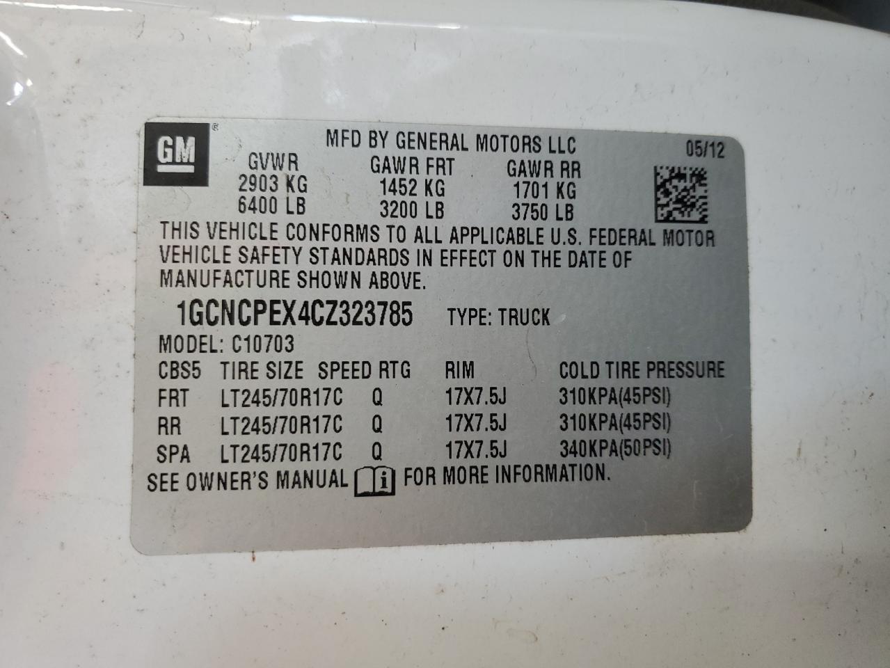 2012 Chevrolet Silverado C1500 VIN: 1GCNCPEX4CZ323785 Lot: 65418485