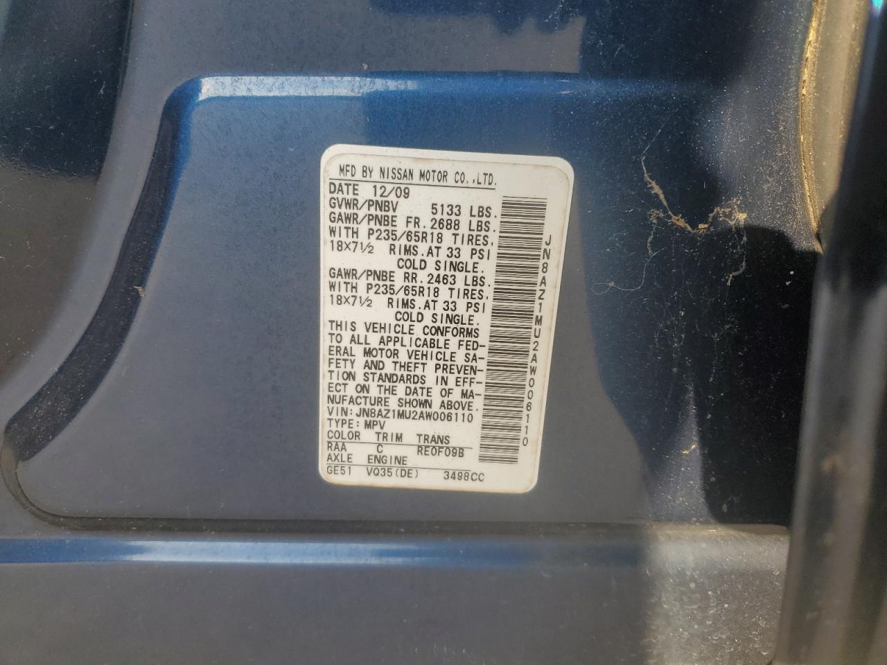2010 Nissan Murano S VIN: JN8AZ1MU2AW006110 Lot: 63207065