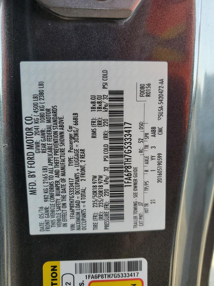 2016 Ford Mustang VIN: 1FA6P8TH7G5333417 Lot: 66069655