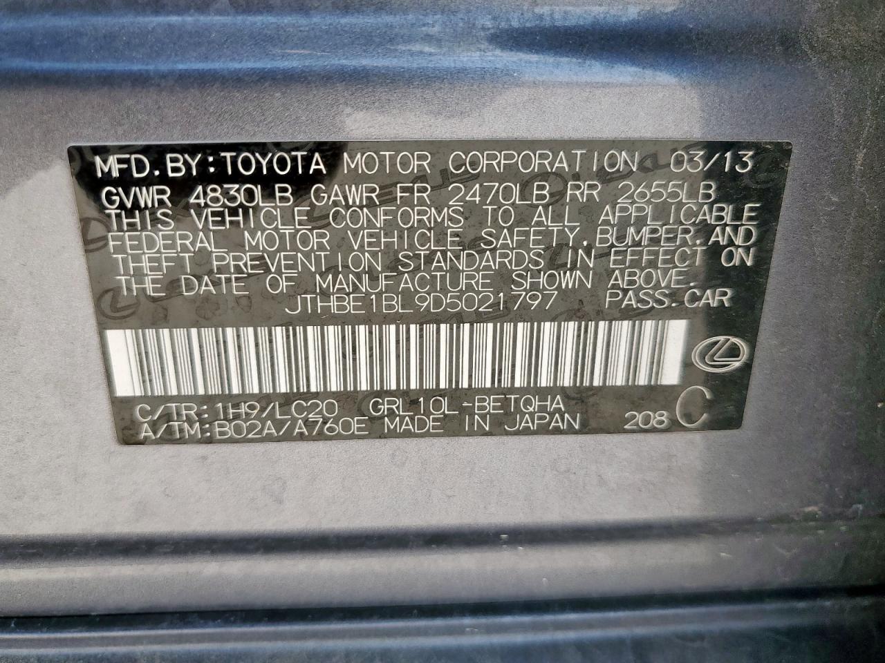 2013 Lexus Gs 350 VIN: JTHBE1BL9D5021797 Lot: 63422025