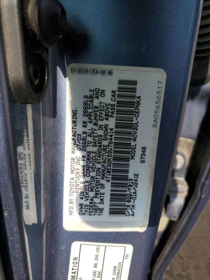 2003 Toyota Camry Le VIN: 4T1BE32K53U764414 Lot: 65963705
