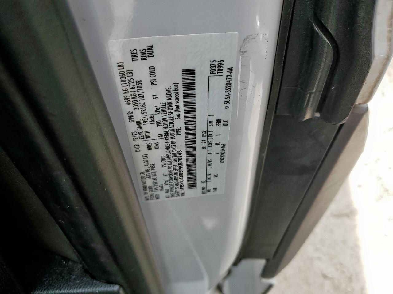 2023 Ford Transit T-350 Hd VIN: 1FBVU4X85PKB70743 Lot: 63121265