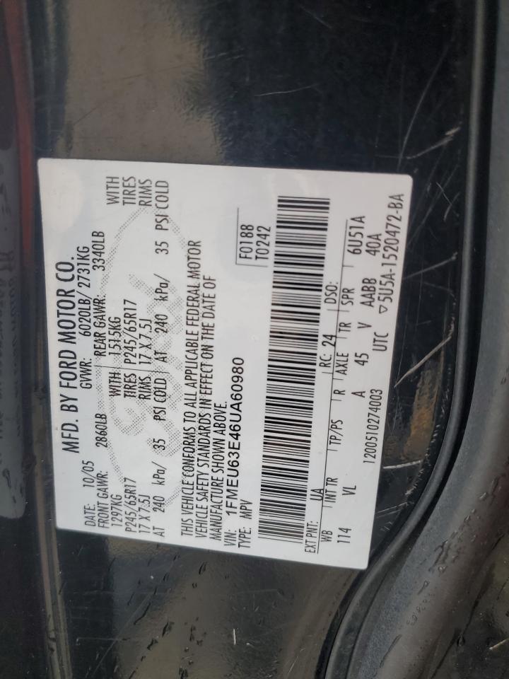 2006 Ford Explorer Xlt VIN: 1FMEU63E46UA60980 Lot: 65198035
