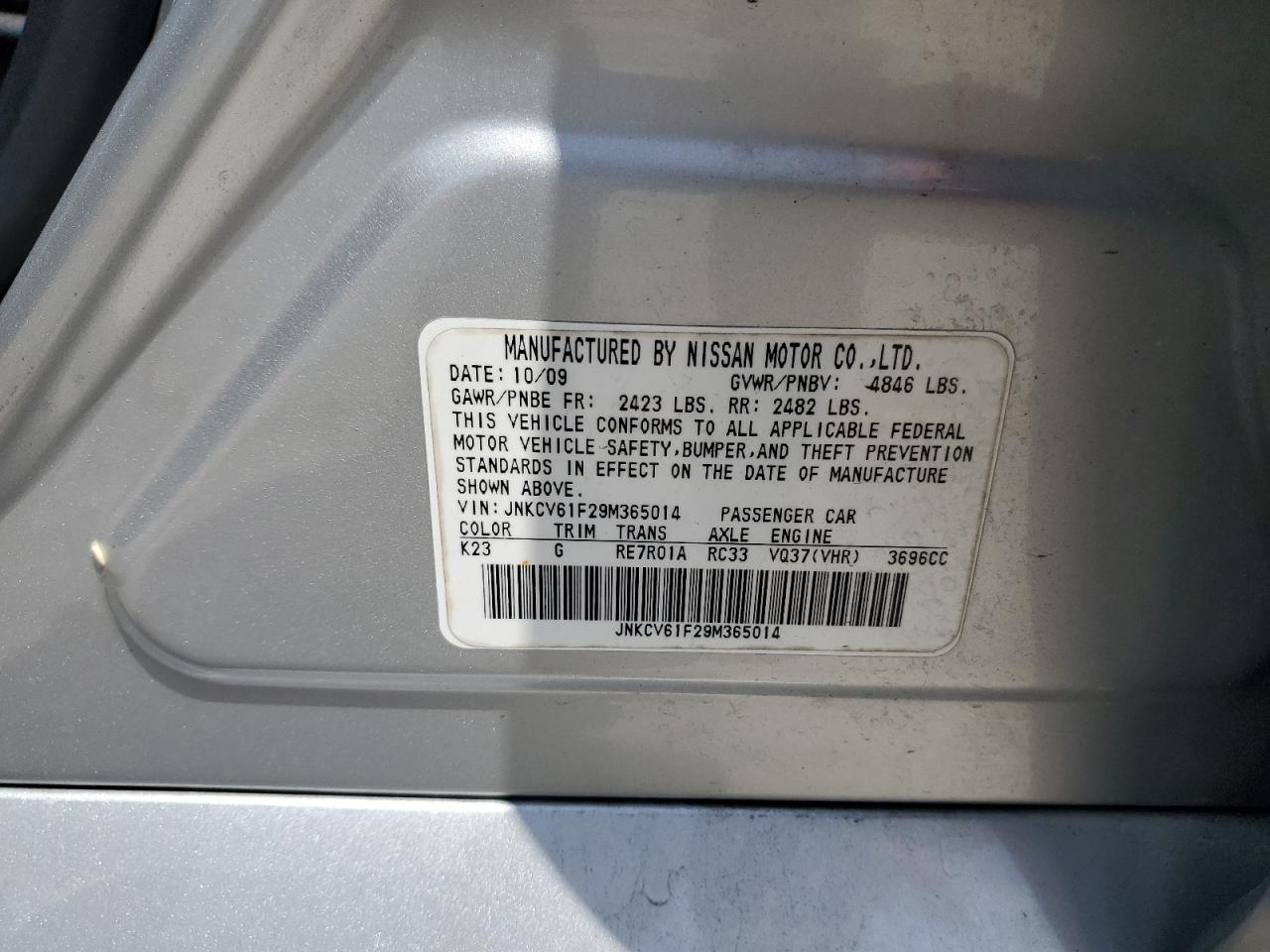 2009 Infiniti G37 VIN: JNKCV61F29M365014 Lot: 64254045
