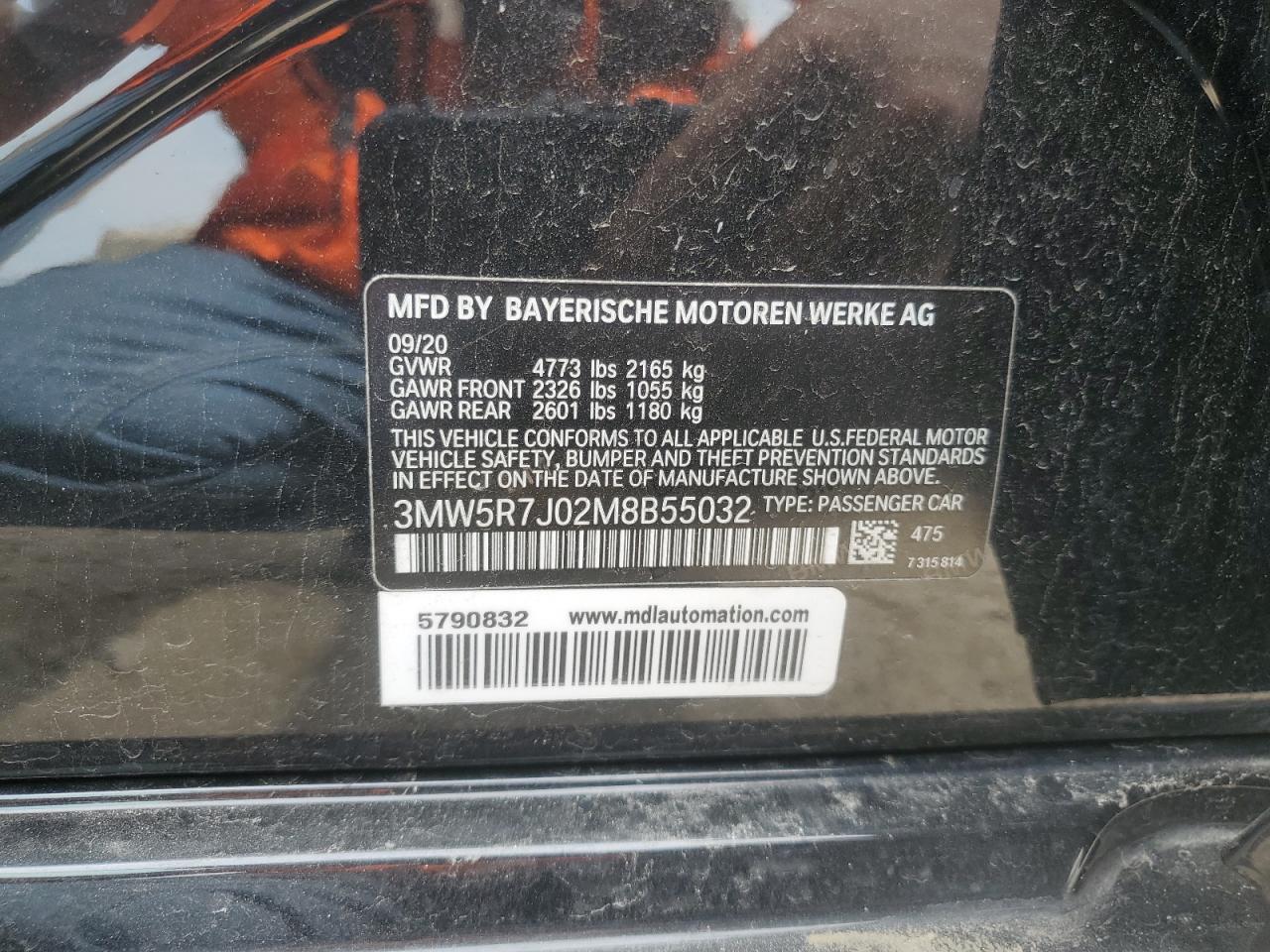 2021 BMW 330Xi VIN: 3MW5R7J02M8B55032 Lot: 66038945
