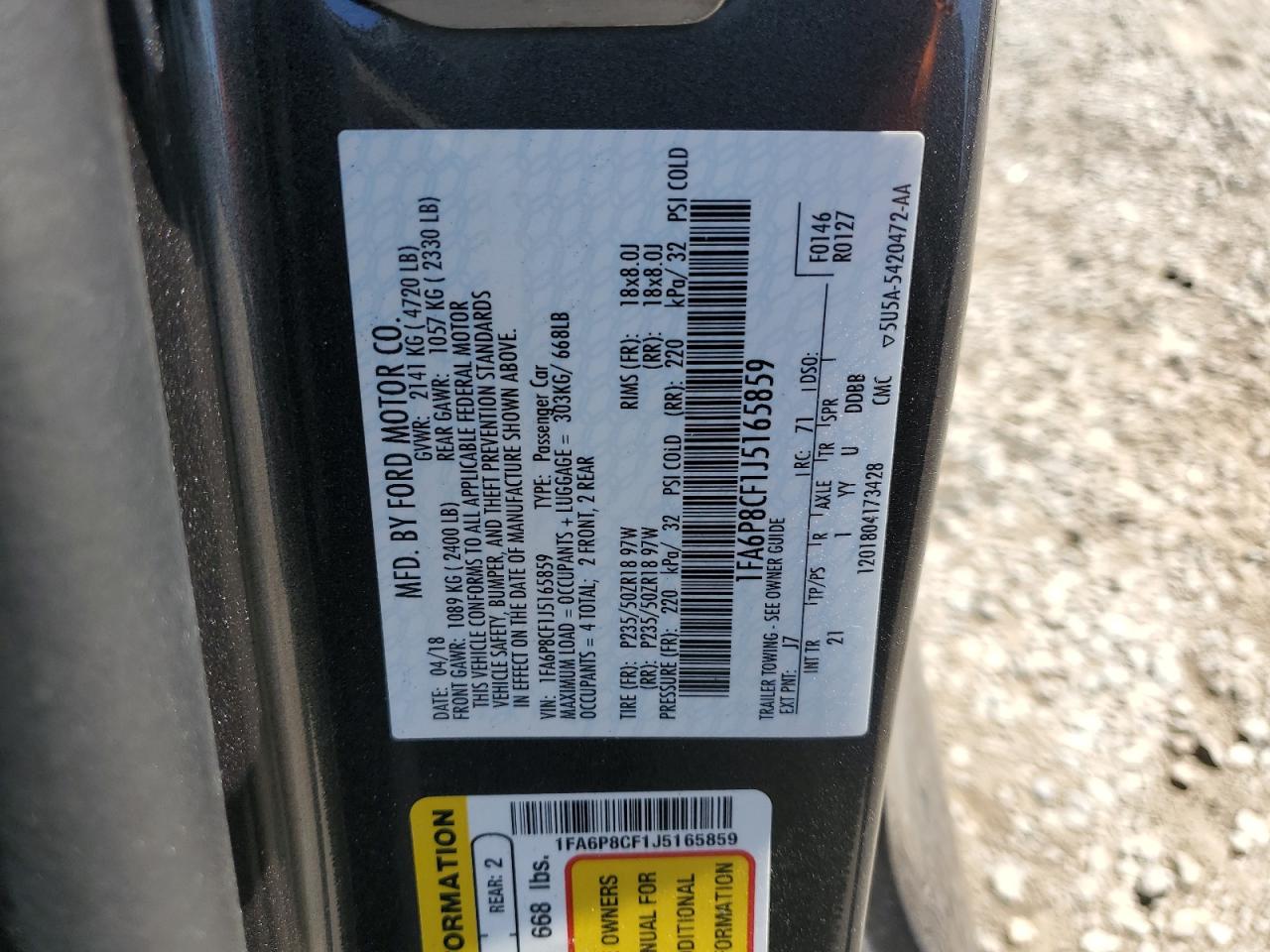 2018 Ford Mustang Gt VIN: 1FA6P8CF1J5165859 Lot: 64135575