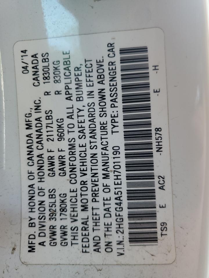 2014 Honda Civic Si VIN: 2HGFG4A51EH701190 Lot: 64448875