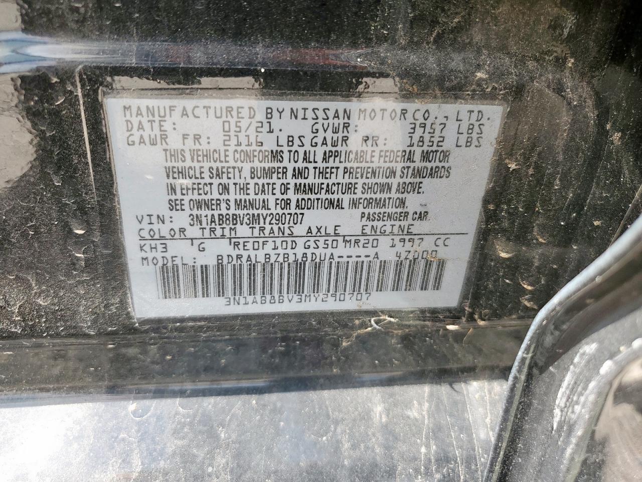 2021 Nissan Sentra S VIN: 3N1AB8BV3MY290707 Lot: 64381615