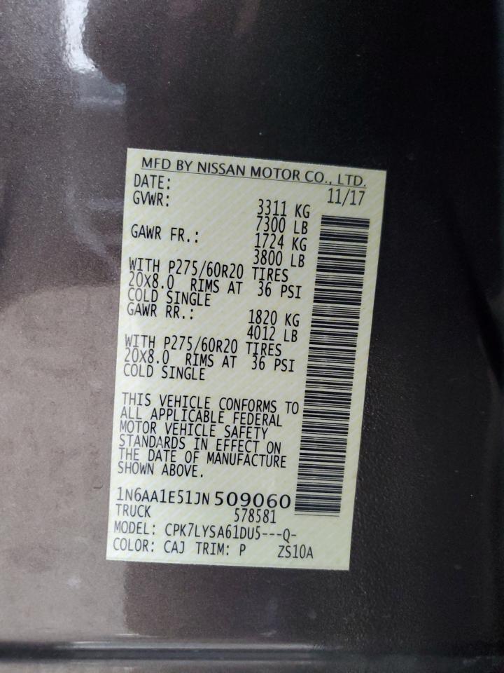 2018 Nissan Titan Sv VIN: 1N6AA1E51JN509060 Lot: 66226245