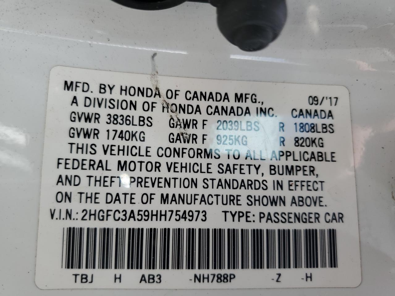 2017 Honda Civic Si VIN: 2HGFC3A59HH754973 Lot: 63109535