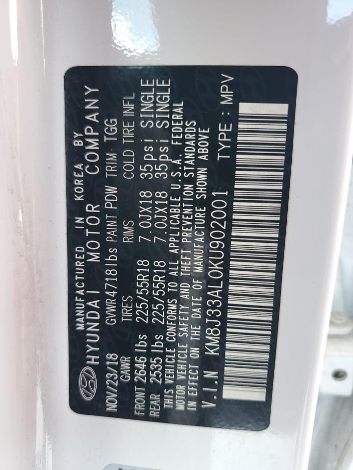 2019 Hyundai Tucson Limited VIN: KM8J33AL0KU902001 Lot: 64562035