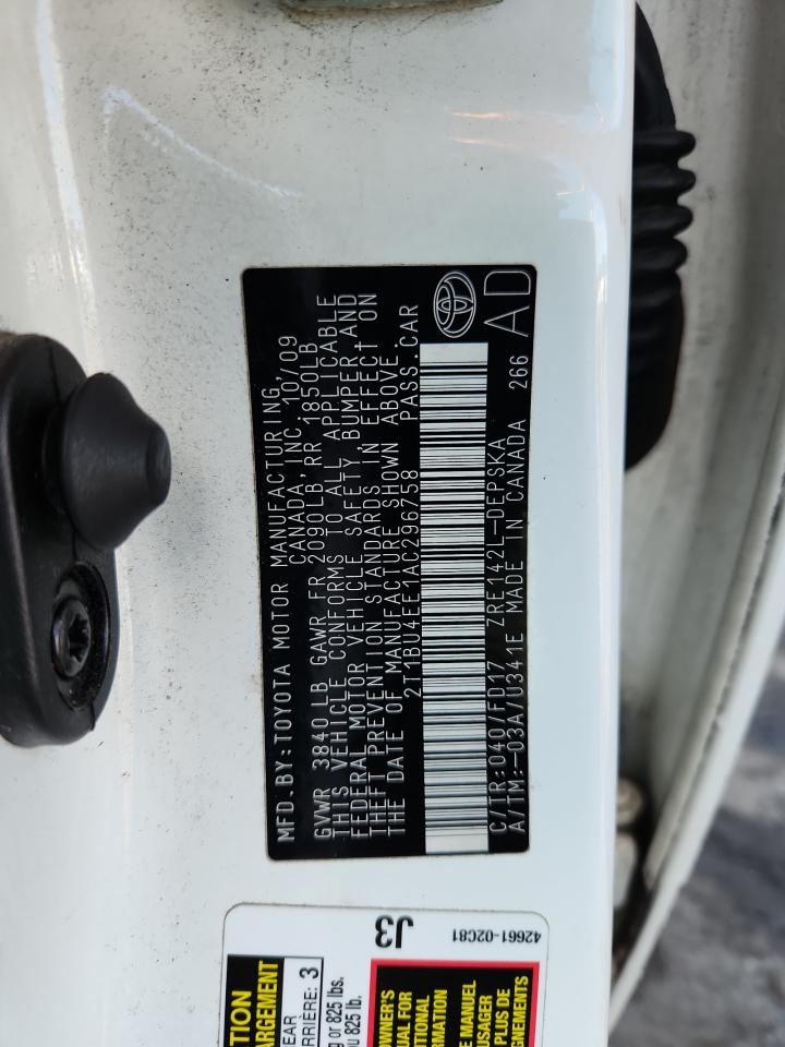 2010 Toyota Corolla Base VIN: 2T1BU4EE1AC296758 Lot: 64015525