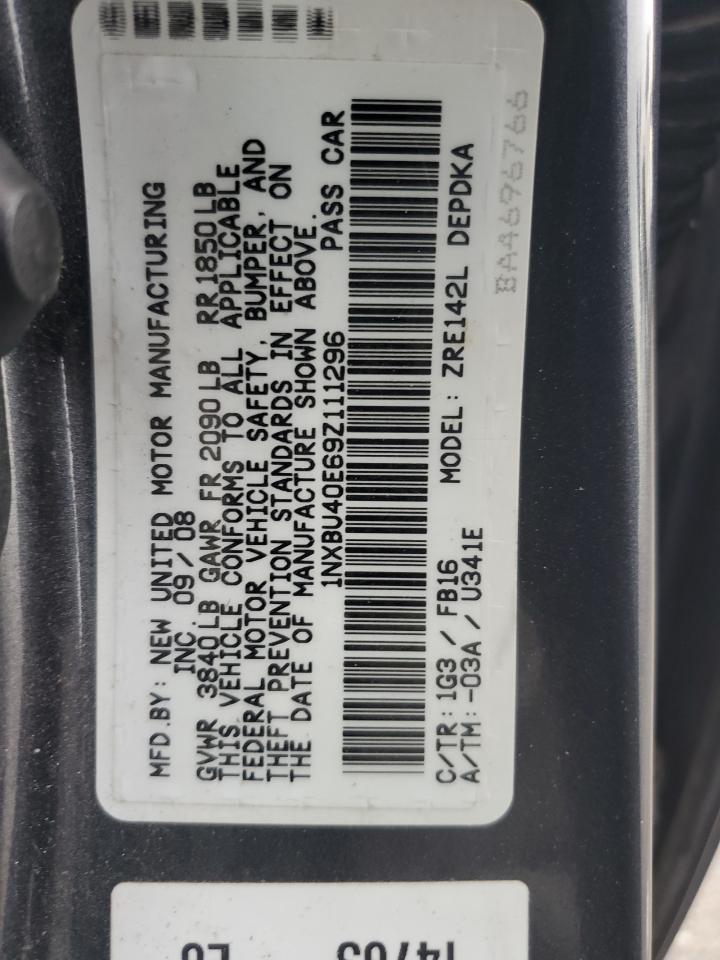 2009 Toyota Corolla Base VIN: 1NXBU40E69Z111296 Lot: 64723015