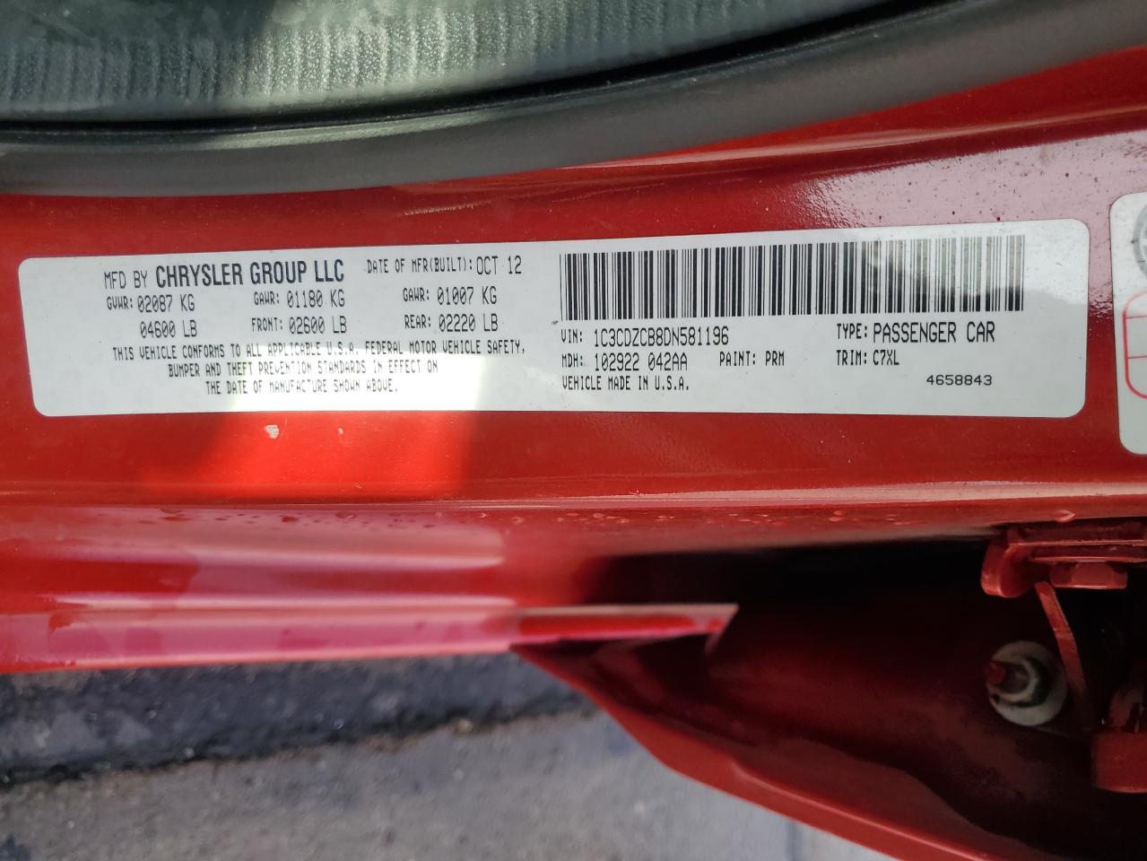 2013 Dodge Avenger Sxt VIN: 1C3CDZCB8DN581196 Lot: 62960765