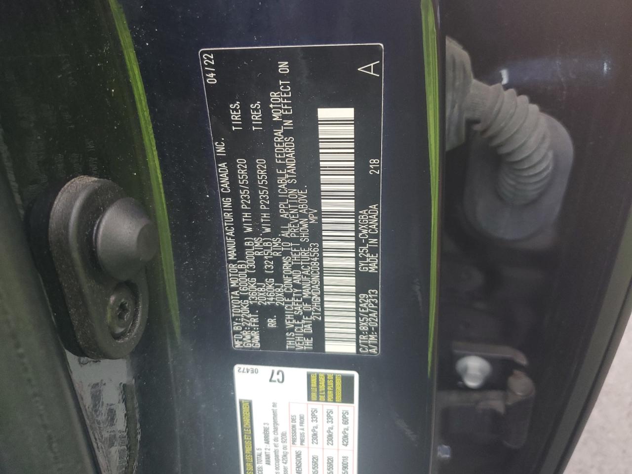 2022 Lexus Rx 450H VIN: 2T2HGMDA9NC084563 Lot: 62320485