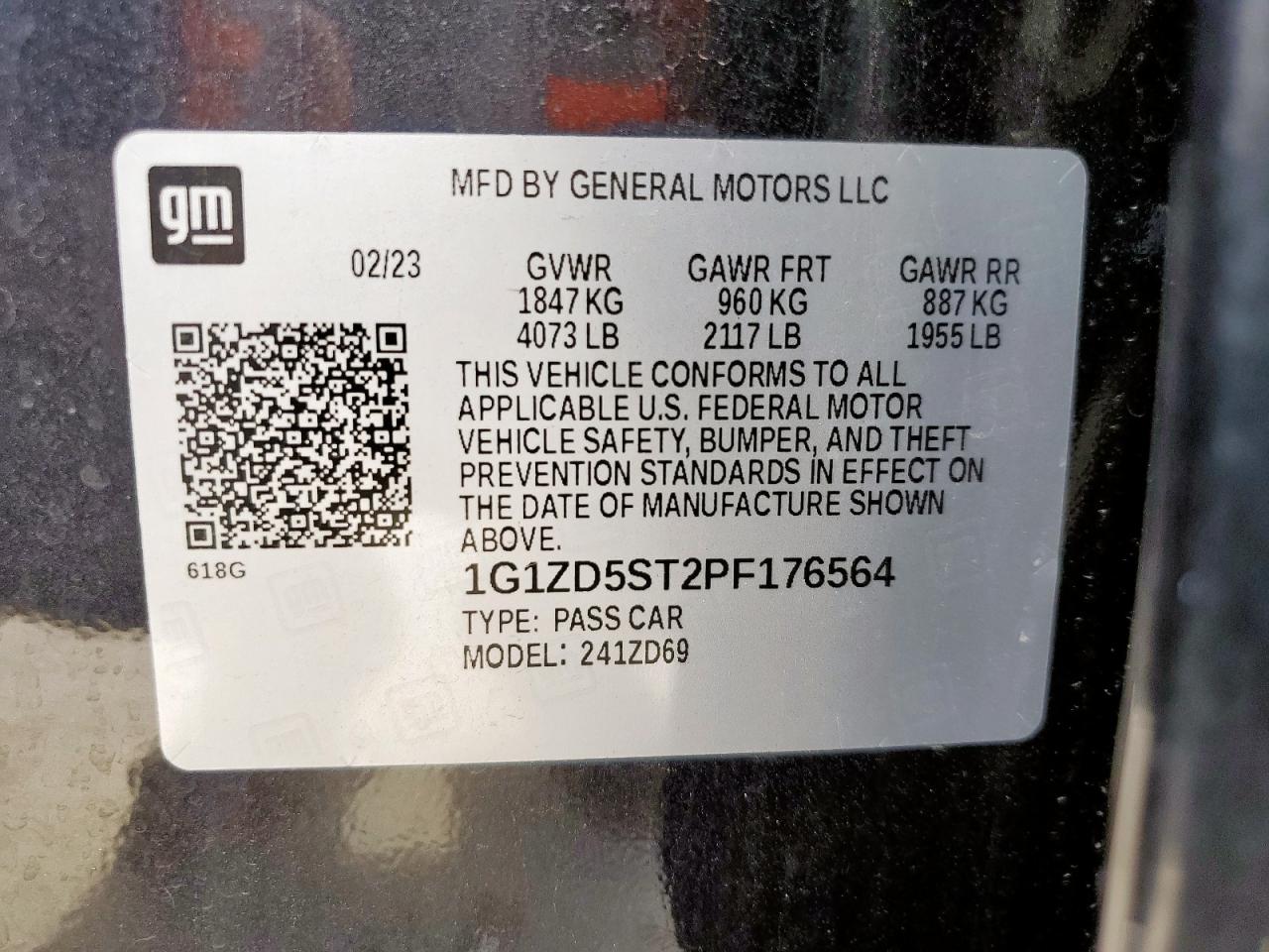2023 Chevrolet Malibu Lt VIN: 1G1ZD5ST2PF176564 Lot: 64988485