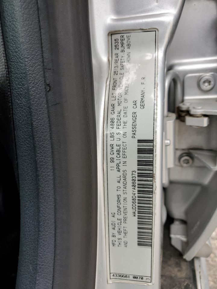 2000 Audi S4 2.7 Quattro VIN: WAUDD68D4YA080373 Lot: 65465845