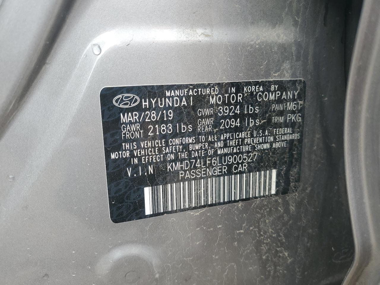 2020 Hyundai Elantra Se VIN: KMHD74LF6LU900527 Lot: 63283315