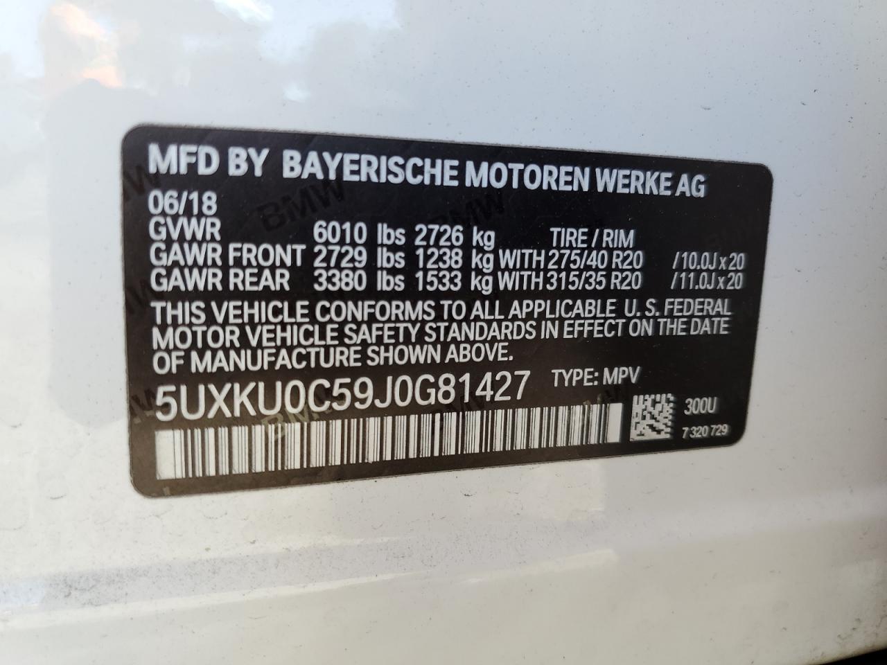 2018 BMW X6 Sdrive35I VIN: 5UXKU0C59J0G81427 Lot: 64052745