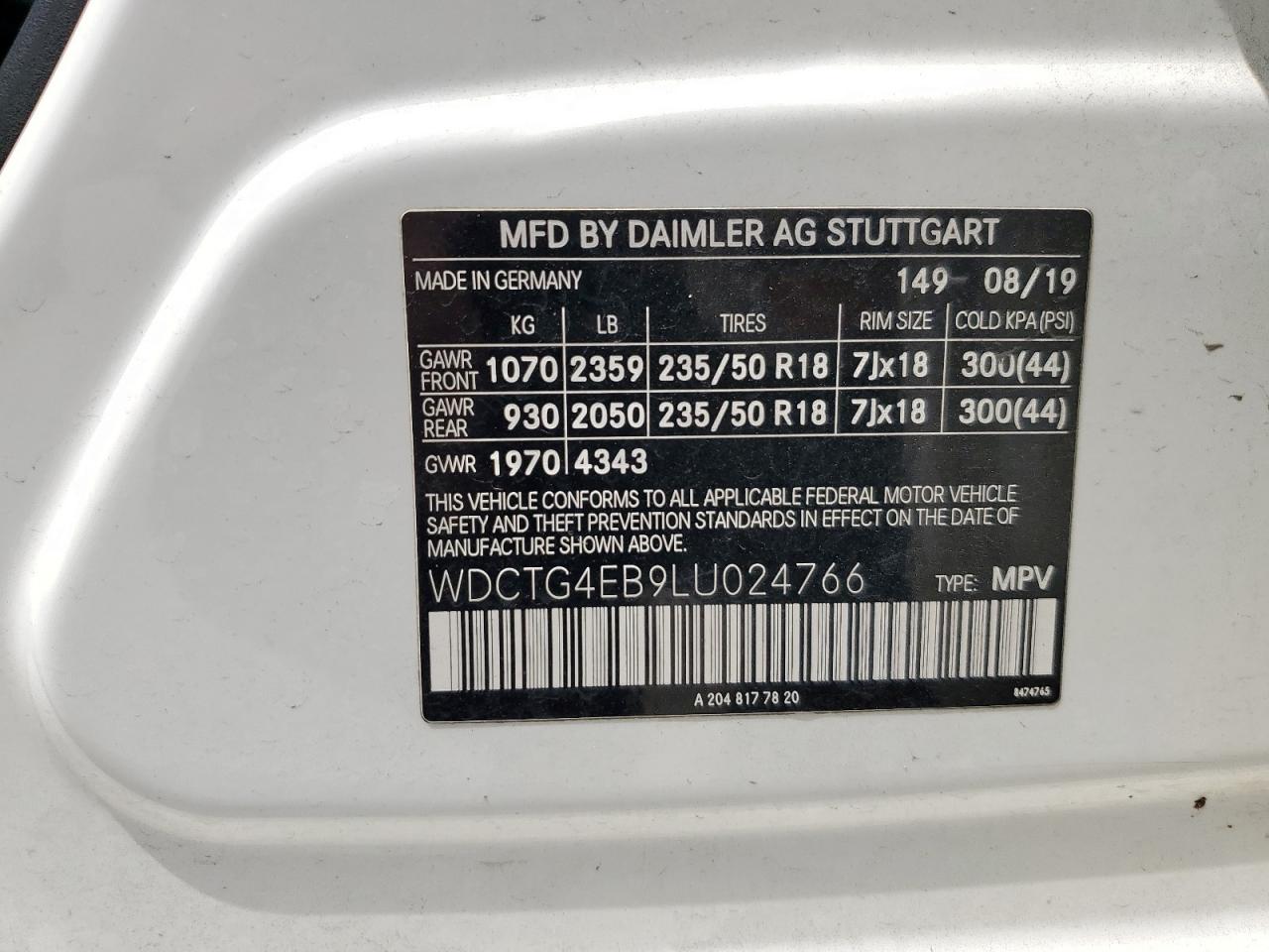 2020 Mercedes-Benz Gla 250 VIN: WDCTG4EB9LU024766 Lot: 64215675