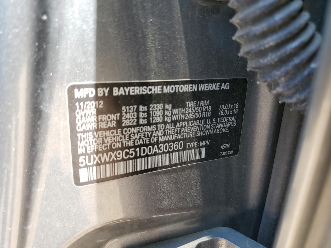 2013 BMW X3 xDrive28I VIN: 5UXWX9C51D0A30360 Lot: 64132645