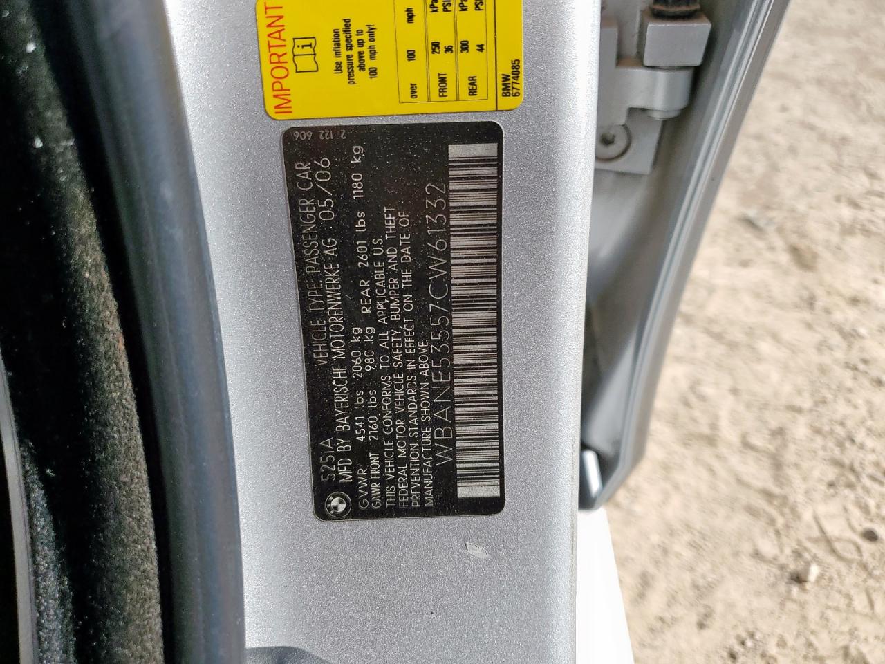 wbane53557cw61332 WBANE53557CW61332 2007 BMW 525 I