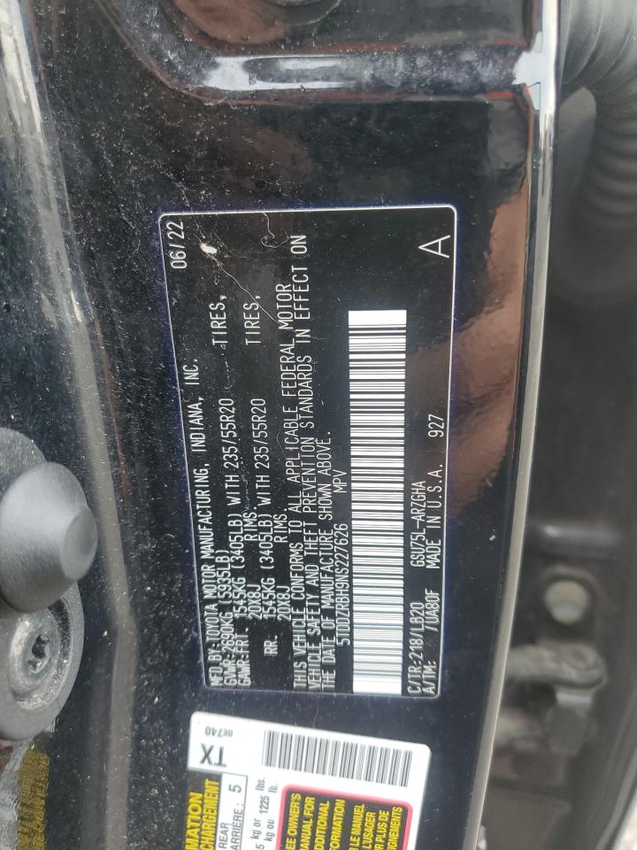 2022 Toyota Highlander Limited VIN: 5TDDZRBH9NS227626 Lot: 62931075