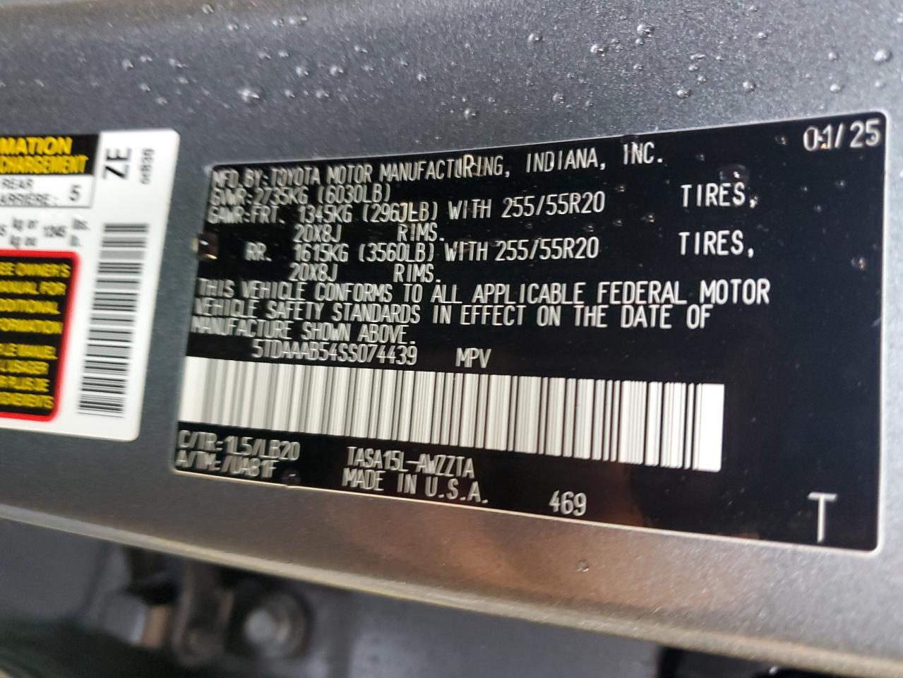 5TDAAAB54SS074439 2025 Toyota Grand Highlander Le