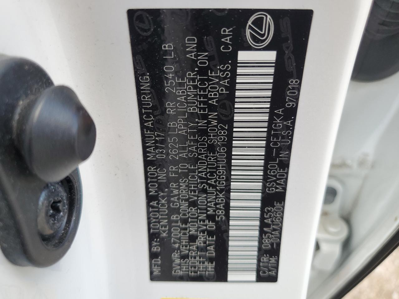 2017 Lexus Es 350 VIN: 58ABK1GG9HU061982 Lot: 64067795