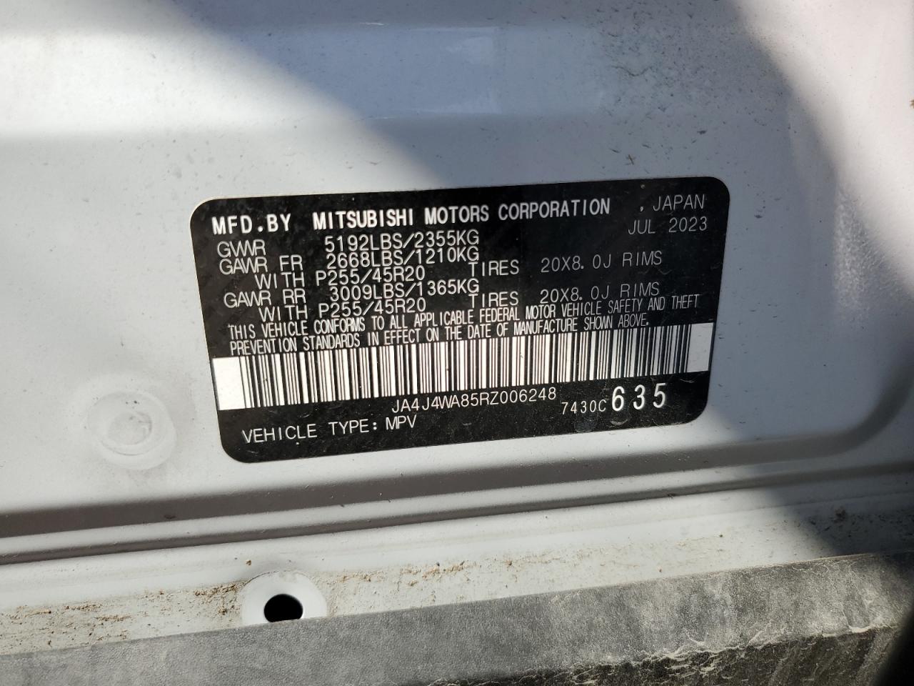 2024 Mitsubishi Outlander Sel VIN: JA4J4WA85RZ006248 Lot: 65066615