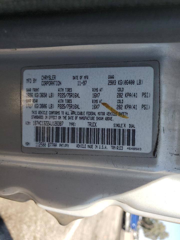 1998 Dodge Ram 1500 VIN: 1B7HC13Z2WJ126387 Lot: 63281275