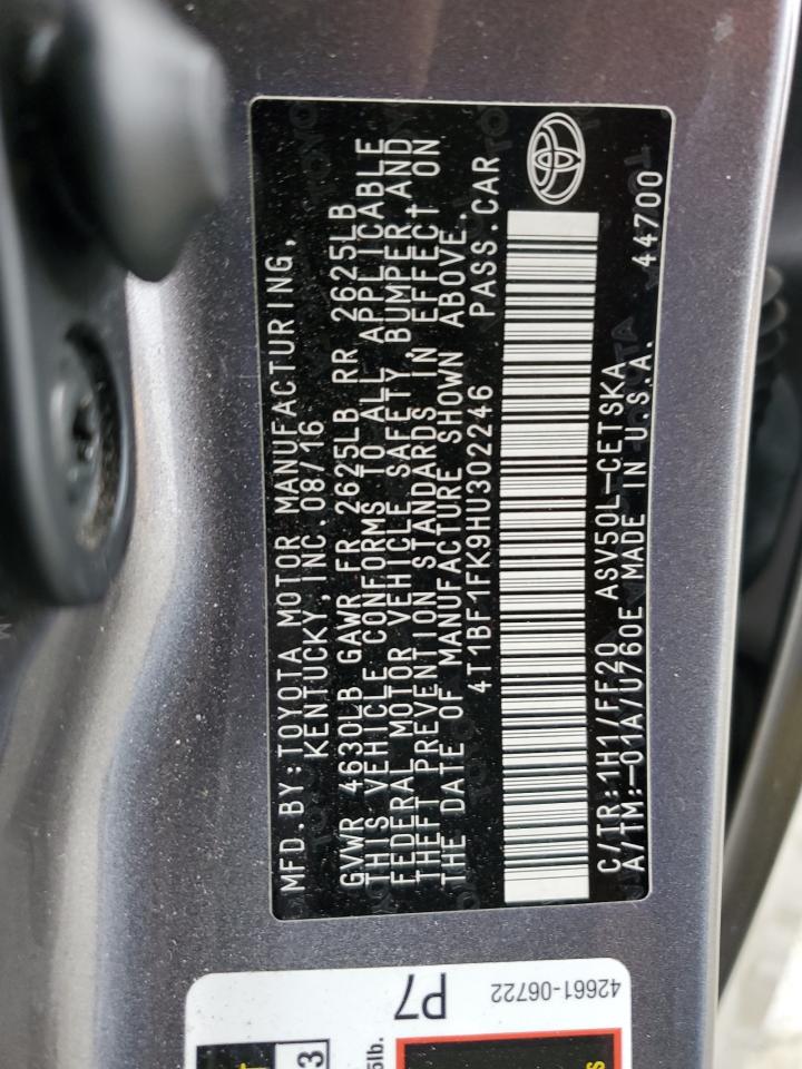 2017 Toyota Camry Le VIN: 4T1BF1FK9HU302246 Lot: 65234655