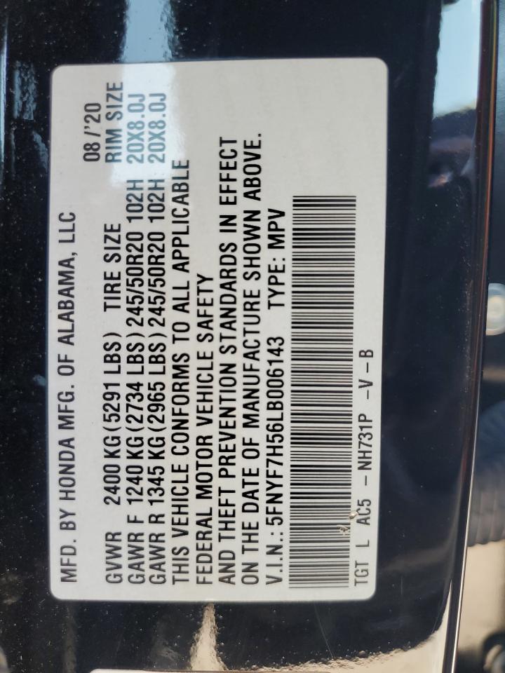 2020 Honda Passport Exl VIN: 5FNYF7H56LB006143 Lot: 62218835